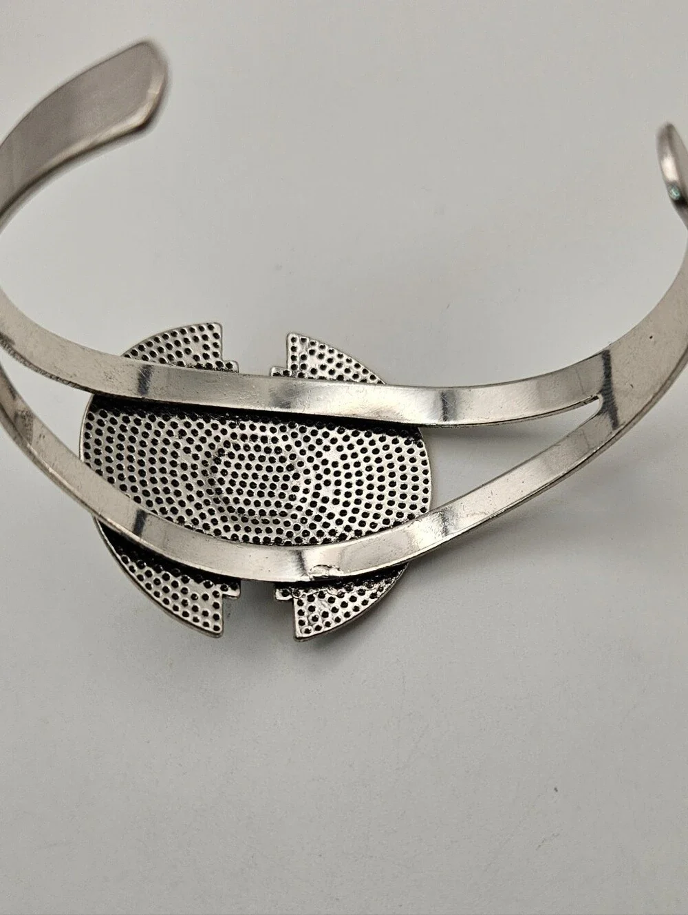 Cuff Bracelet Red Stone Silver Tone Hammered Statement